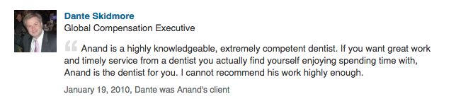Dentist recommendation on LinkedIn