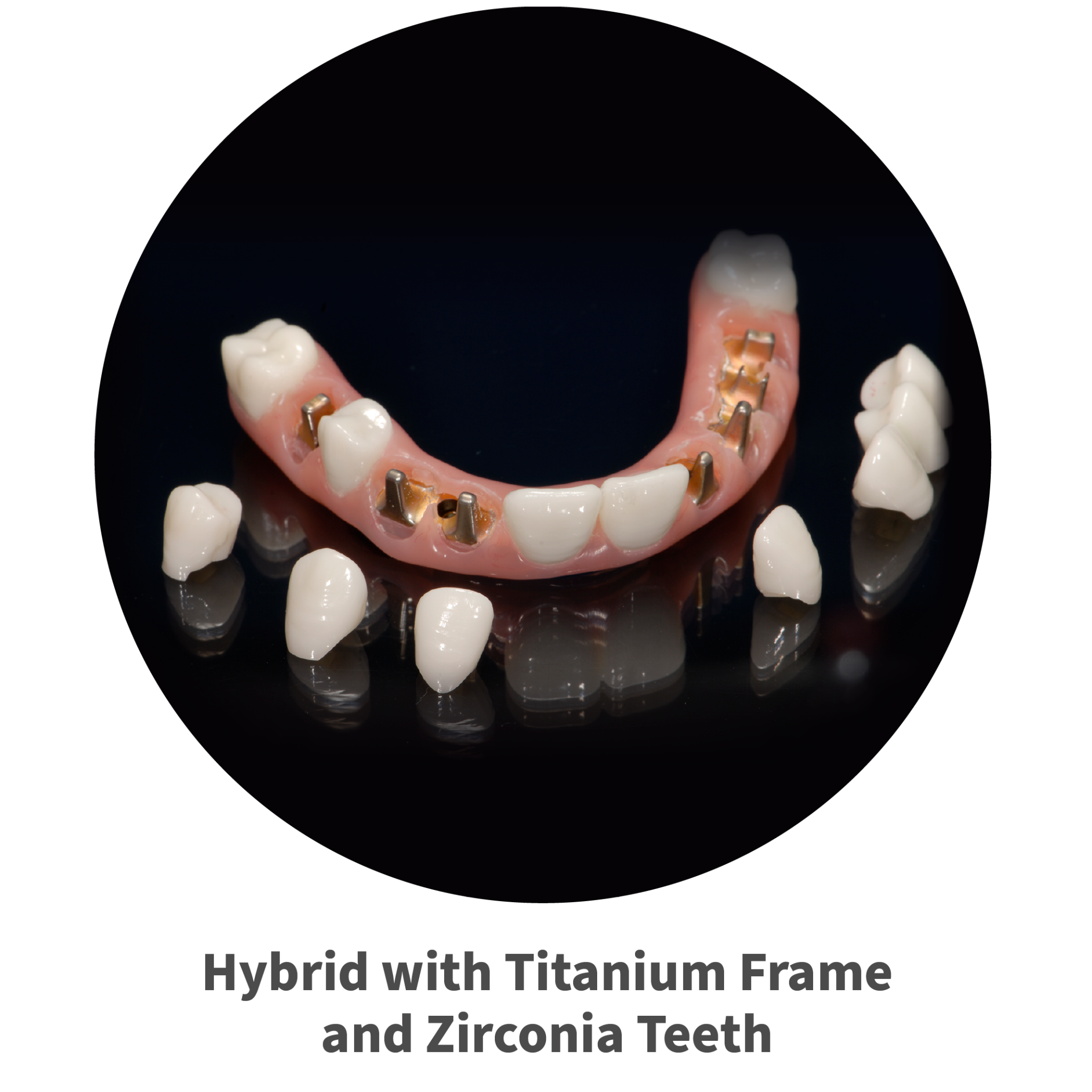 hybrid with titanium fram and zirconia teeth dental removable